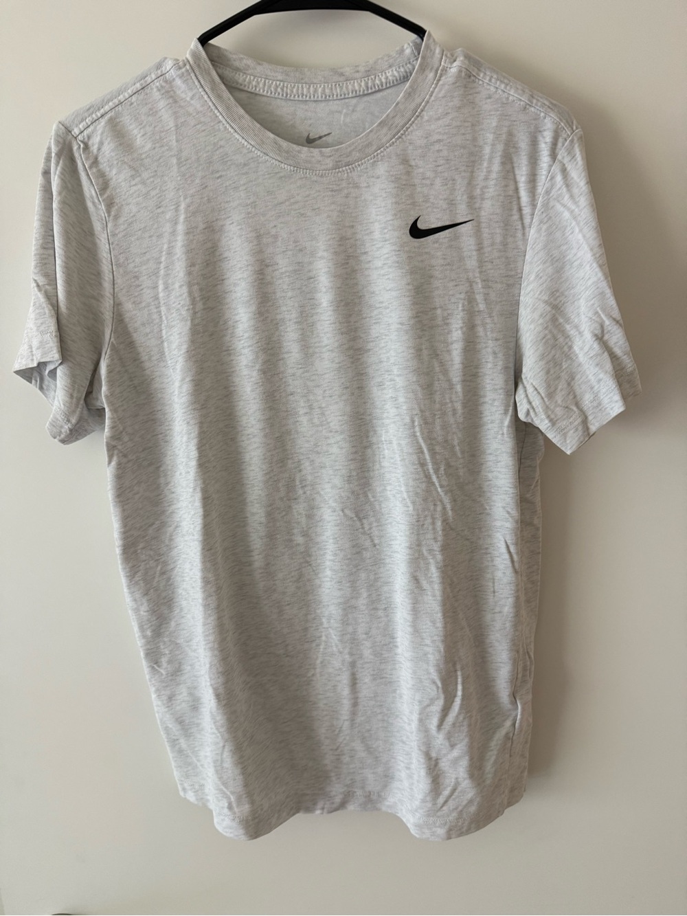 Nike Light Heather Gray Short Sleeve Crew Tee with Black Swoosh